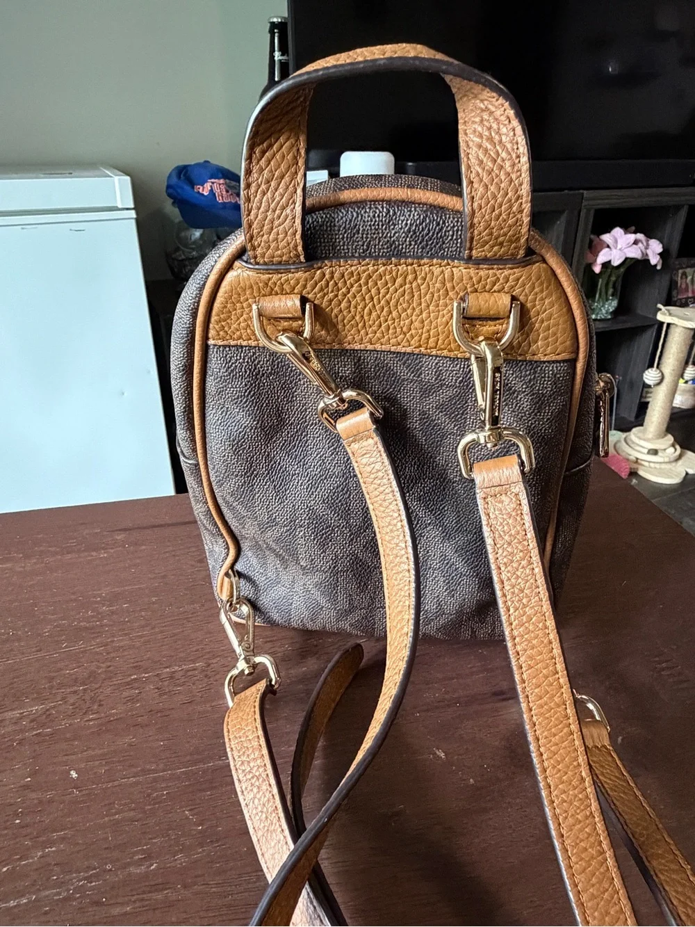 Michael Kors Brown and Tan Logo Mini Backpack